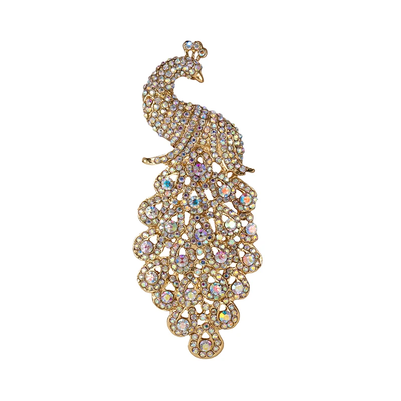 Factory Direct Sale Large Size Sparkly Crystal Rhinestones Pave Peacock Decor Brooch in Assorted Colors