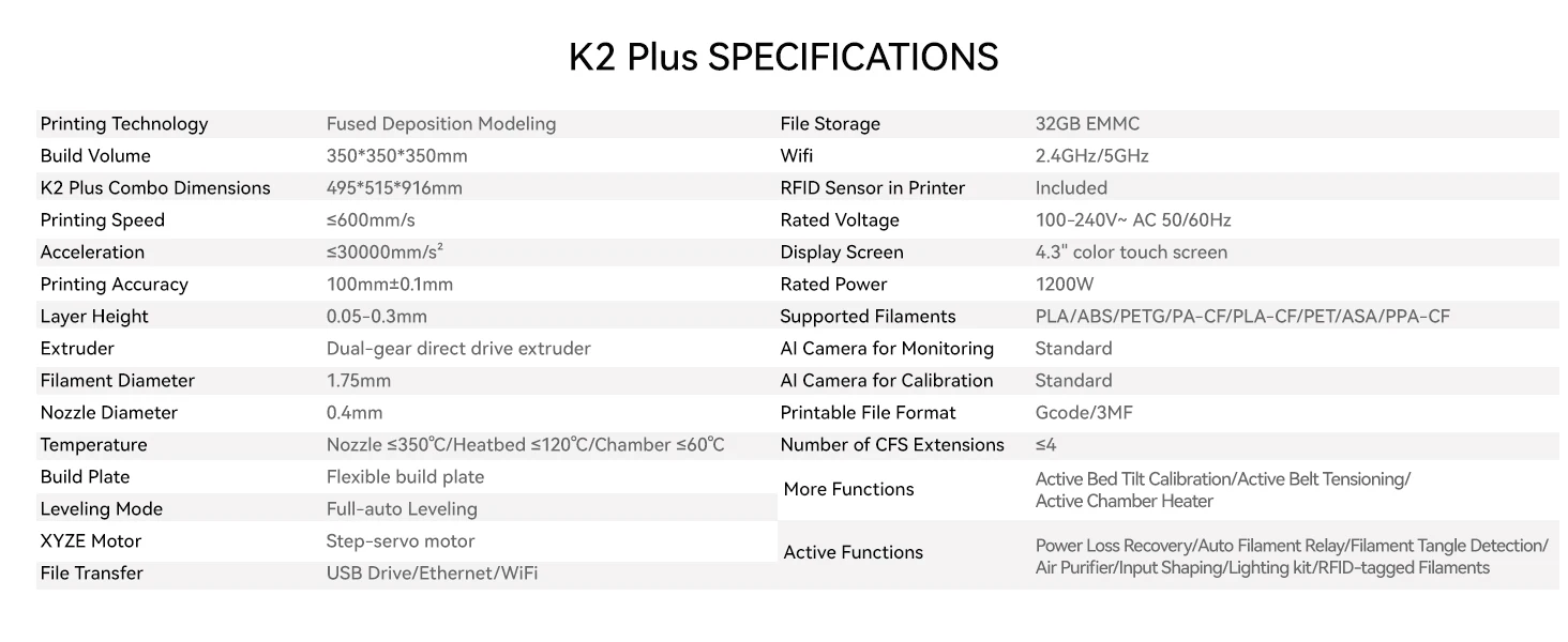 K2 Plus Combo 3D Printer - Multi Color, High Speed Printing