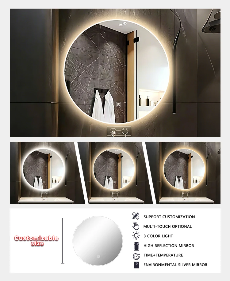 product frameless hot sell wall round backlit smart mirror illuminated vanity makeup led bathroom digital mirror with light for hotel-4