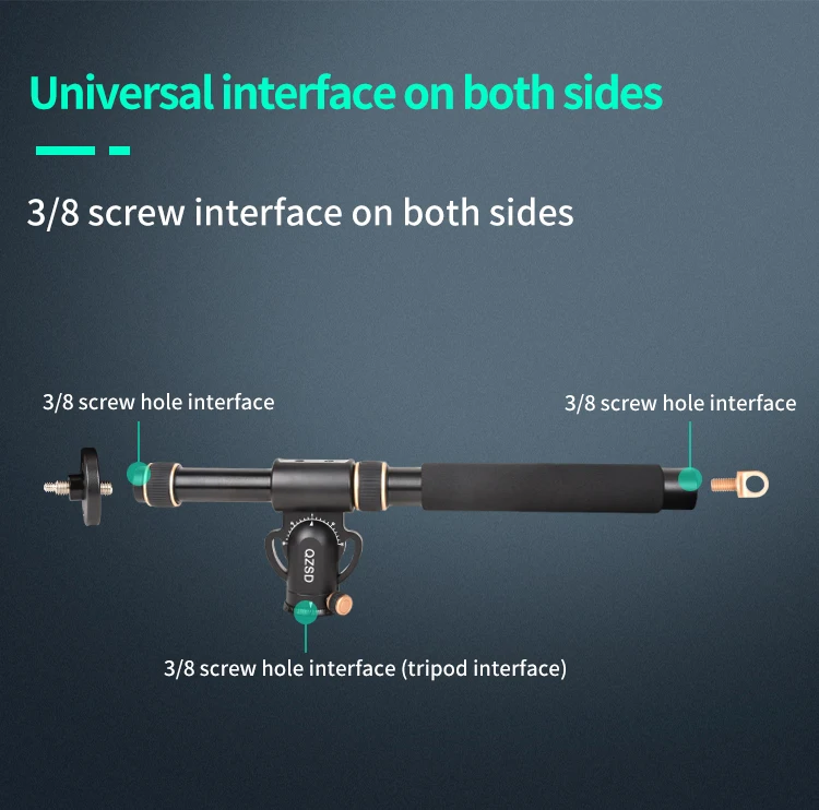 QZSD-YT03 Aluminum Center Pole Extendable 48-106cm Three Sections Horizontal bar 1/4&3/8 Camera Mount Adapter for Tripod Monopod