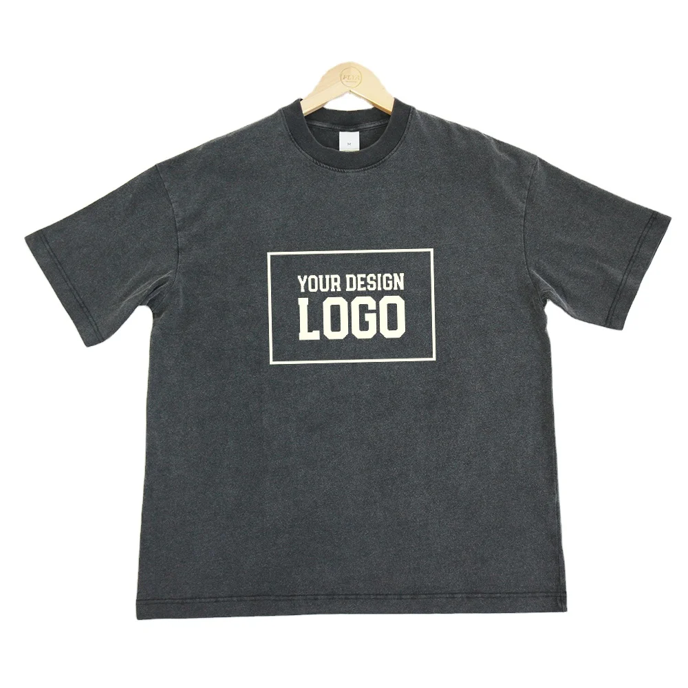 Custom 280G Men Acid Washed T Shirt - Streetwear Black Stone