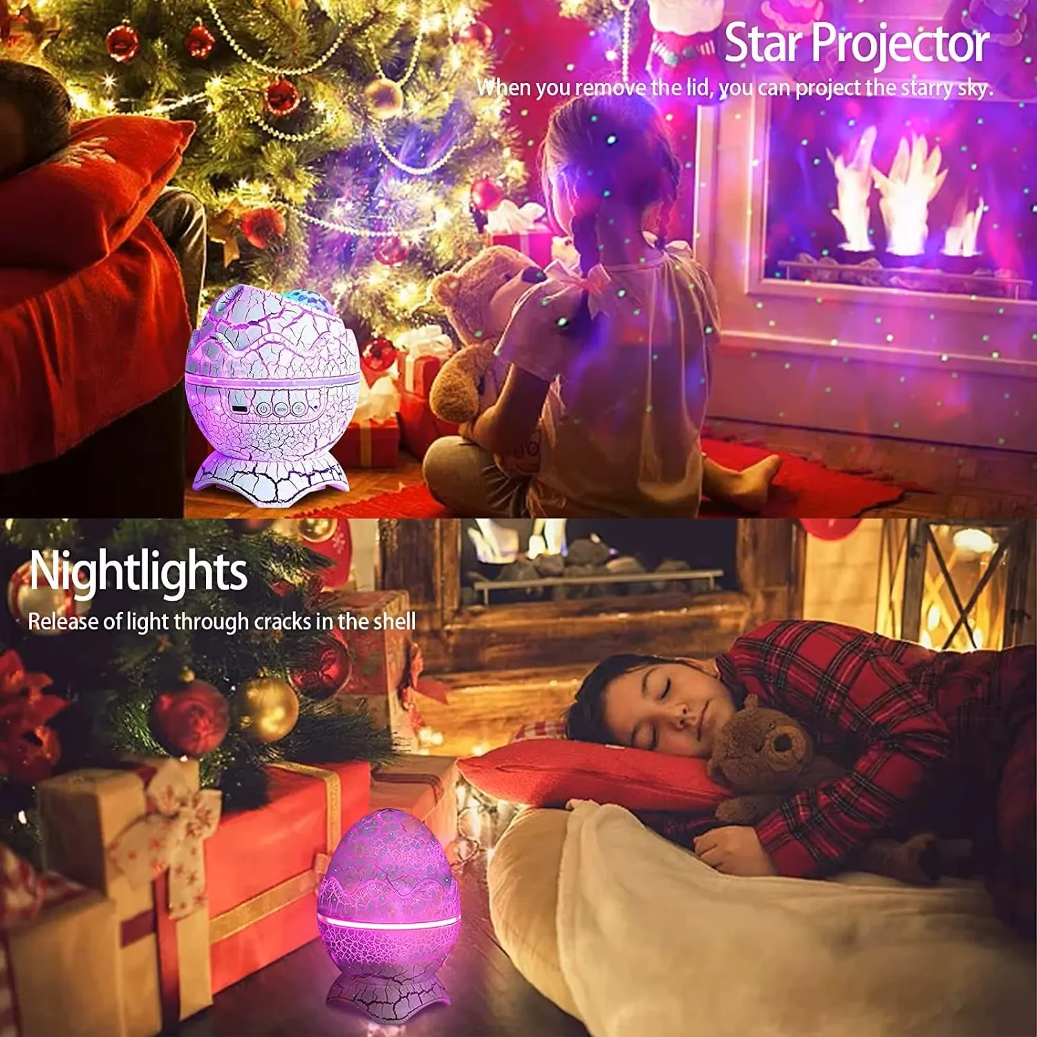 Galaxy Star Projector with Ocean Wave & White Noise Dinosaur Egg Design Music Speaker & Remote Cool Gift for Kids Bedroom