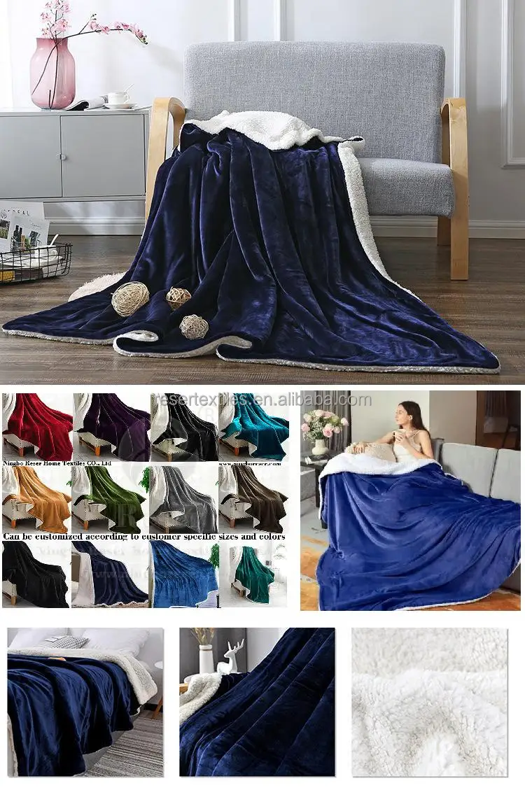 100% Polyester Reversible Sherpa Fleece Throw Blanket Super Soft Heavy Thick Solid Double Layer Bed Blanket Modern Knitted