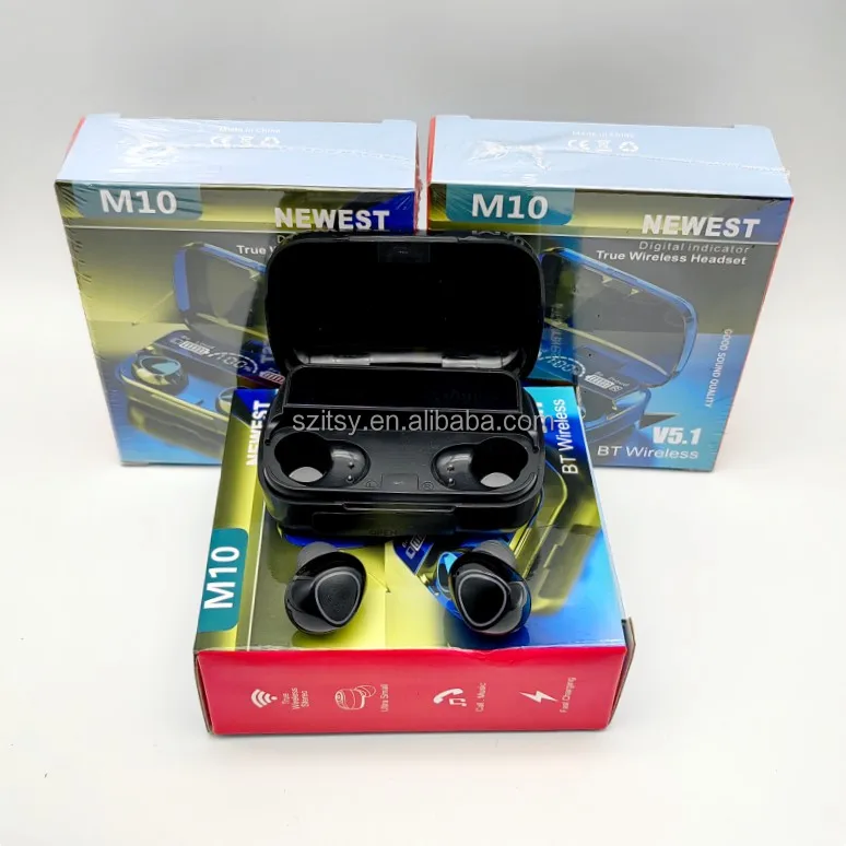2023 наушники с низкой задержкой M10 Twis 9D водонепроницаемые стерео Bt 5 1 светодиодный дисплей беспроводные f9-5