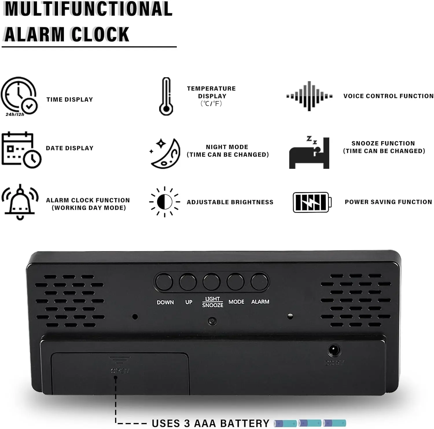 Smart LED Clock Bedside Digital Alarm Clocks Desktop Table Electronic Desk Watch Snooze Wake up Alarm Mirror Clock