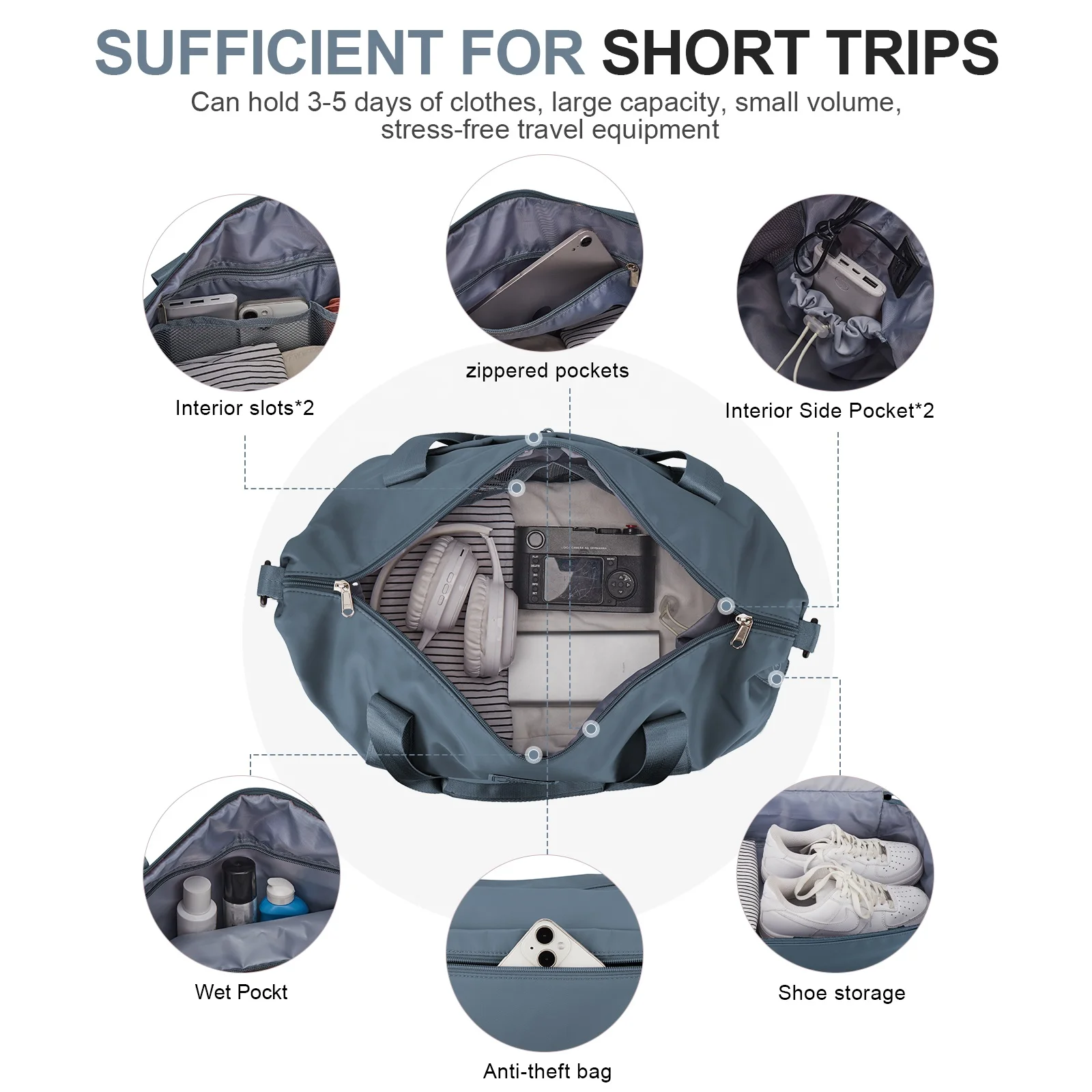 Women's Weekender Duffel with Shoe & Toiletry Bag