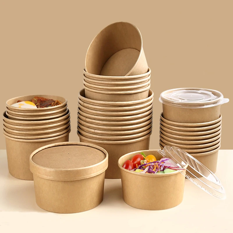 Factory Wholesale 500ml 750ml 1000ml 1100ml 1300ml Disposable Kraft Paper Round Bowl