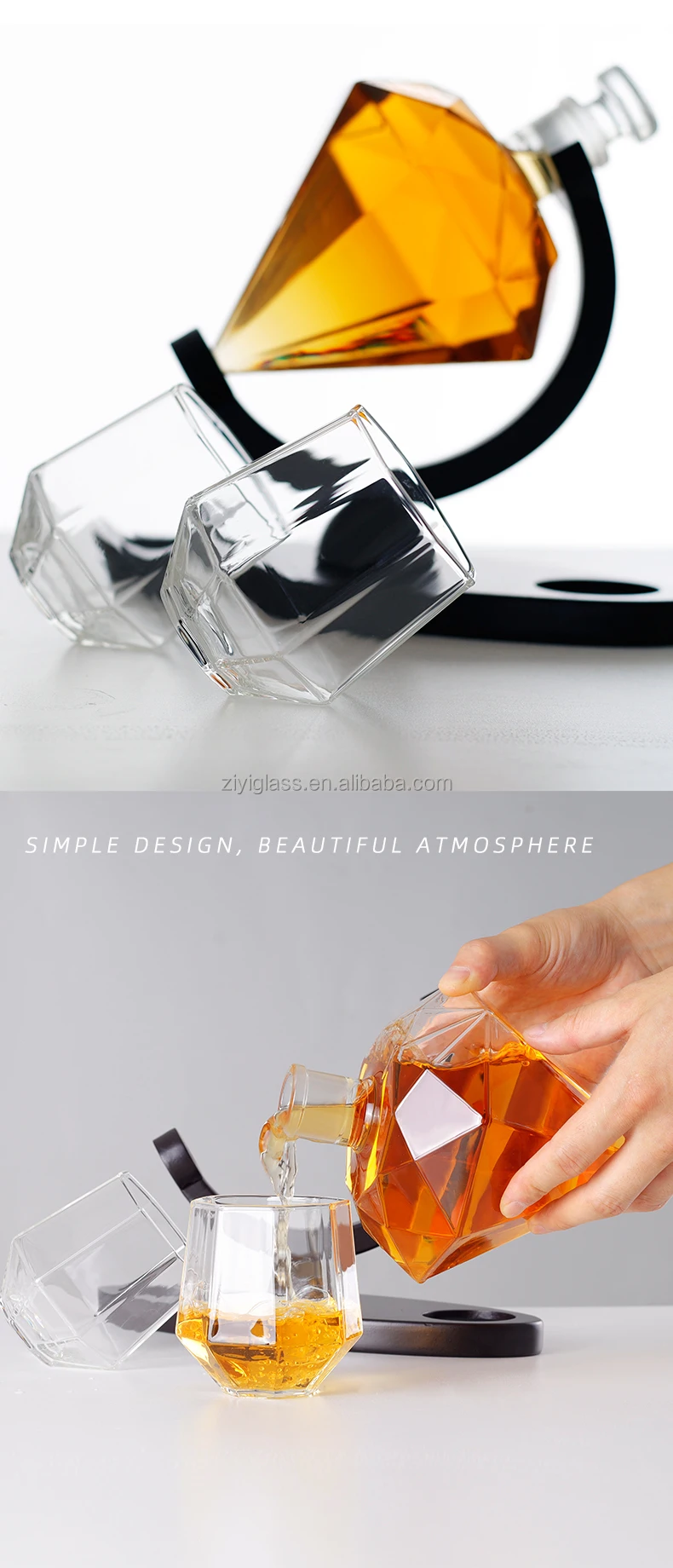 Wholesale Glass Decanter Set Custom Logo 850ml Handblown Diamond High Borosilicate Glass Whiskey