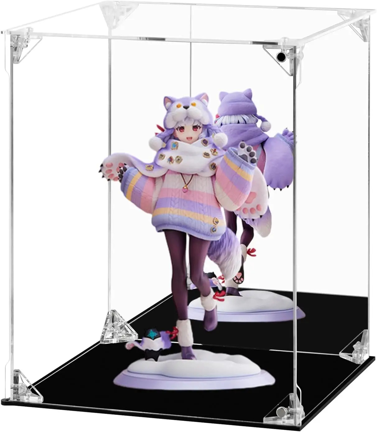 Versatile Display Case - Medium Rectangle Box With Mirror, Wall Mount And White Risers 15 X 8 X 9 A013 Wr