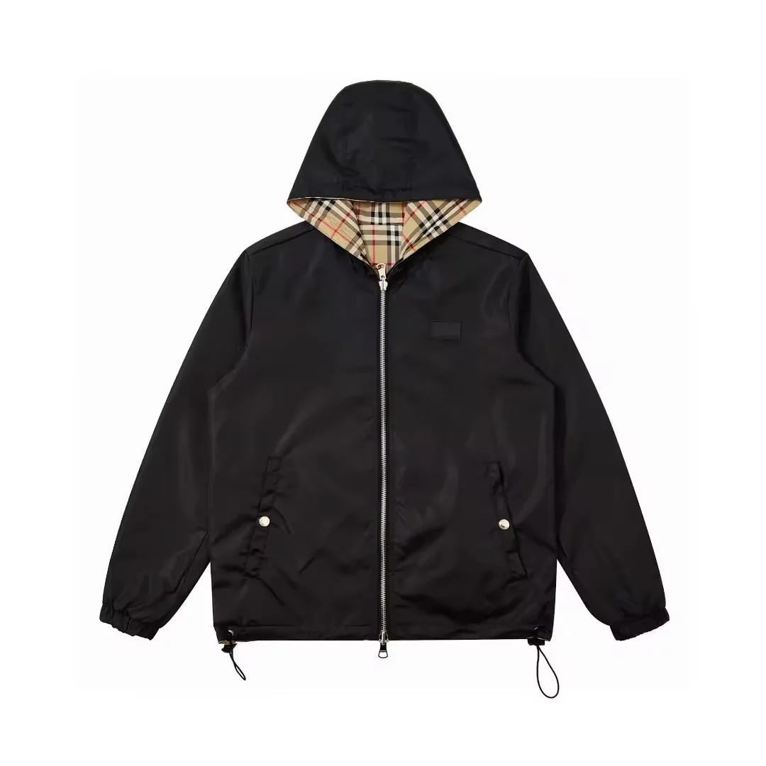 2025New Fashion Windproof and Waterproof Vintage Checkered Bur Lightweight berry Reversible Hooded Jacket for Men Outdoor Jacket - Image 2