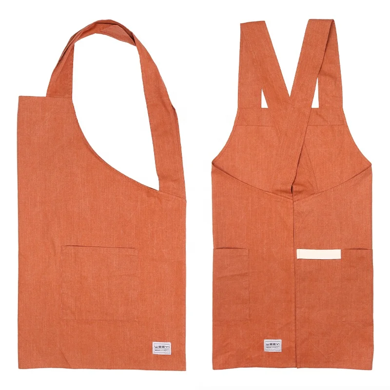CHANGRONG Custom Japanese Style Cross Back Cotton Linen Sleeveless Garden Bib Apron with Pockets for Cleaning