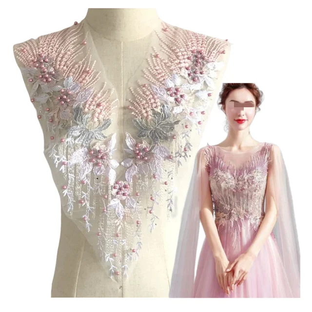 affinity three-dimensional floral embroidery lace pearl patch collar for evening dress