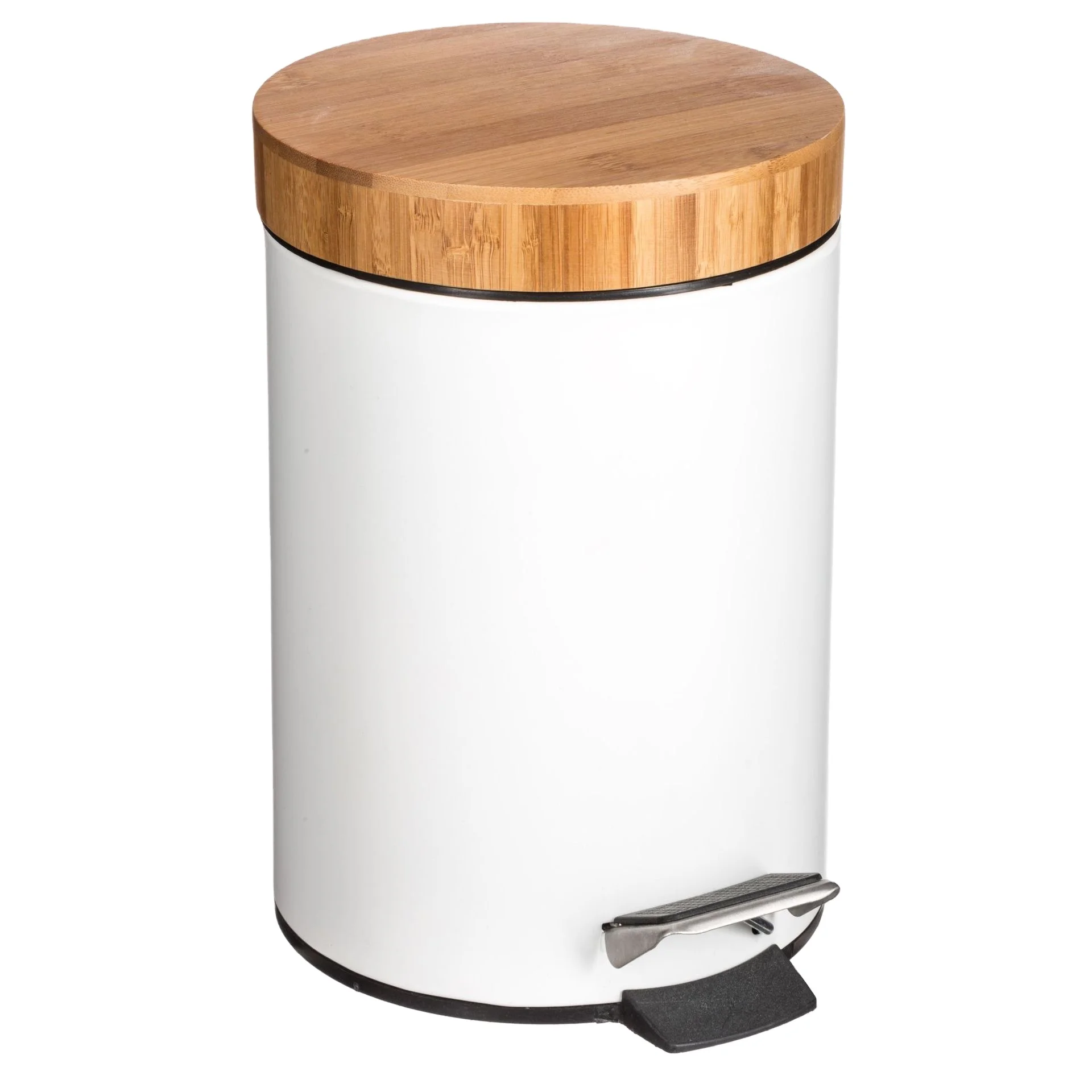 round steel trash can iron garbage trash bin with bamboo lid