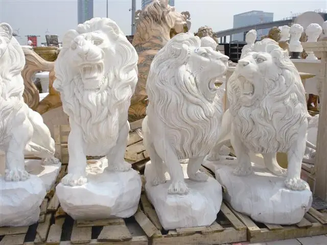 White Marble Garden Outdoor Decorated Stone Sculpture Lion Statue