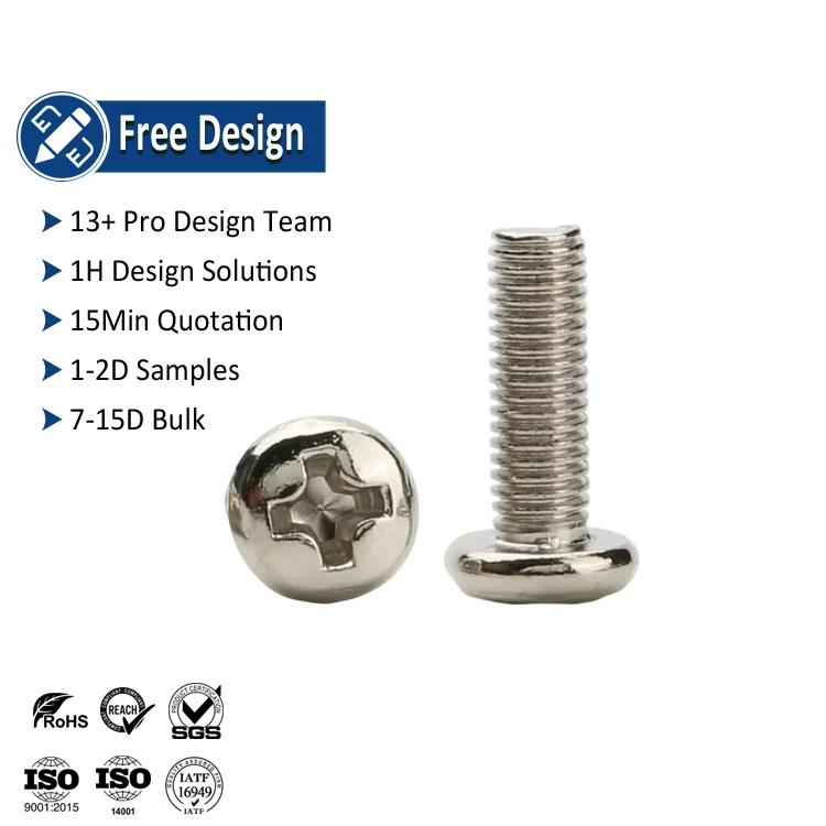 Machine Thread Screw and Manufacturer Fastener Nickel Plated Phillips Cross Recessed Drive Pan Head Iron Carbon Steel Screws