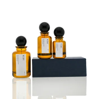Luxury Fragrance Perfume bottle 30 ml 50 ml 100 ml Amber round glass bottle Cosmetic Spray Bottle With Black Ball Cap