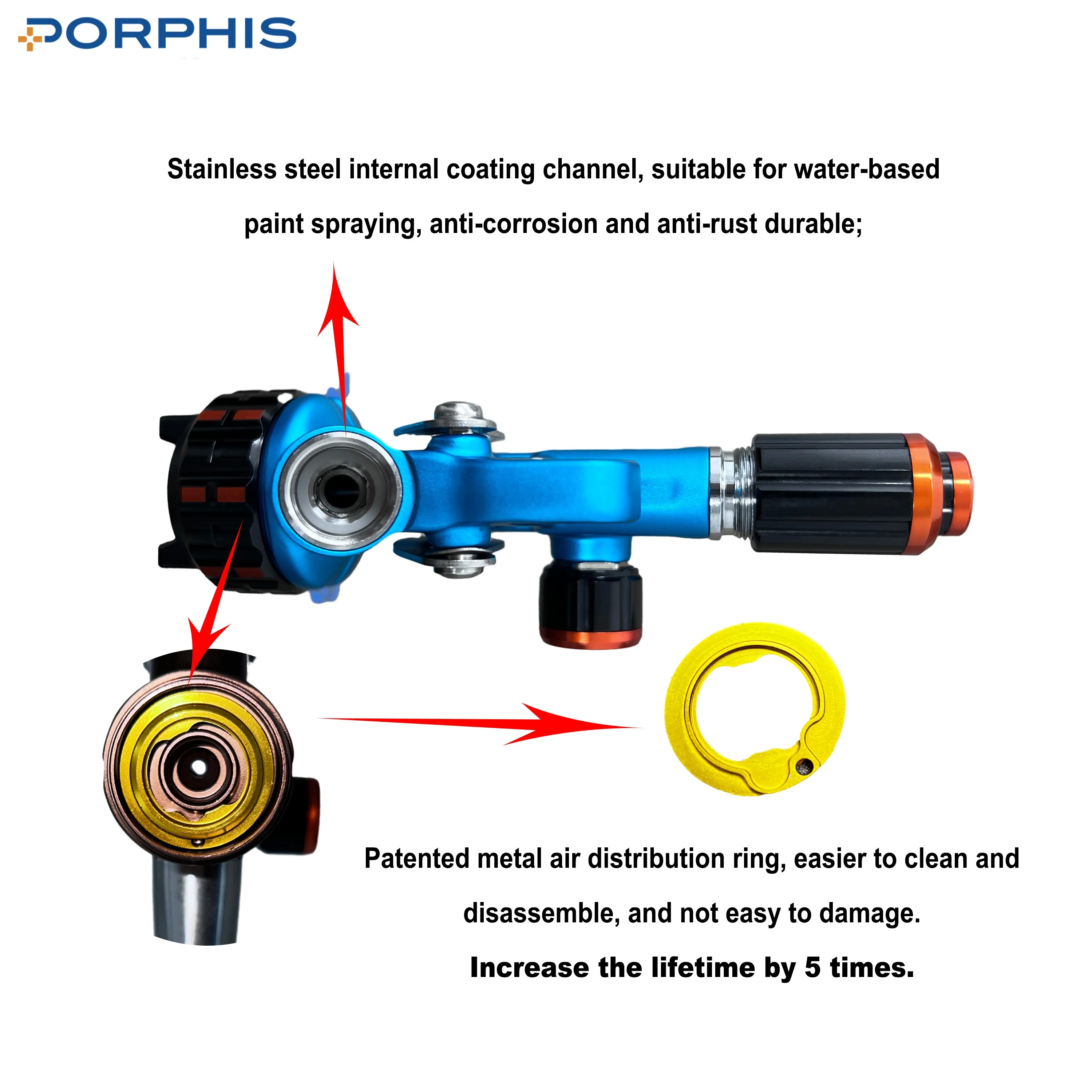 PORPHIS PRD-715 Automotive Spray Gun with 600ml Nylon Cup, 1.3/1.4 