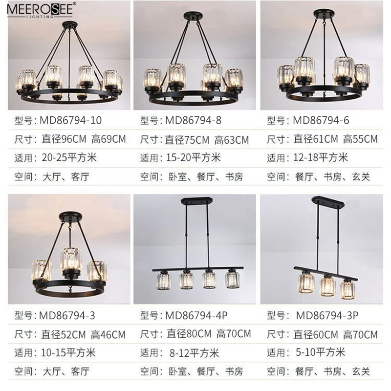 Meerosee Contemporary Crystal Chandeliers for Dining Room Rustic Pendant Lighting Fixture Hanging Round Kitchen Island MD86794