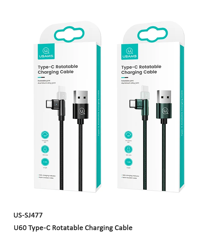 USAMS Aluminium Alloy U60 Type-C Rotatable Charging indicator USB Cable - ANKUX.COM