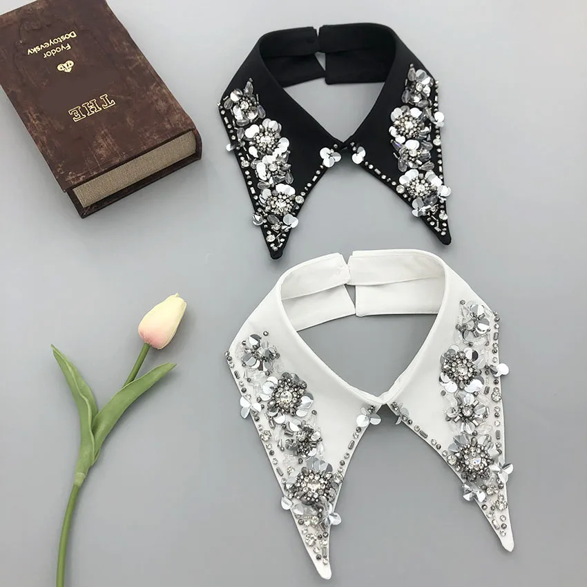 LHY Handmade Col Detachable Fake Collar Elegant Beaded Applique Accessory for Women's Sweaters Shirts Shirt