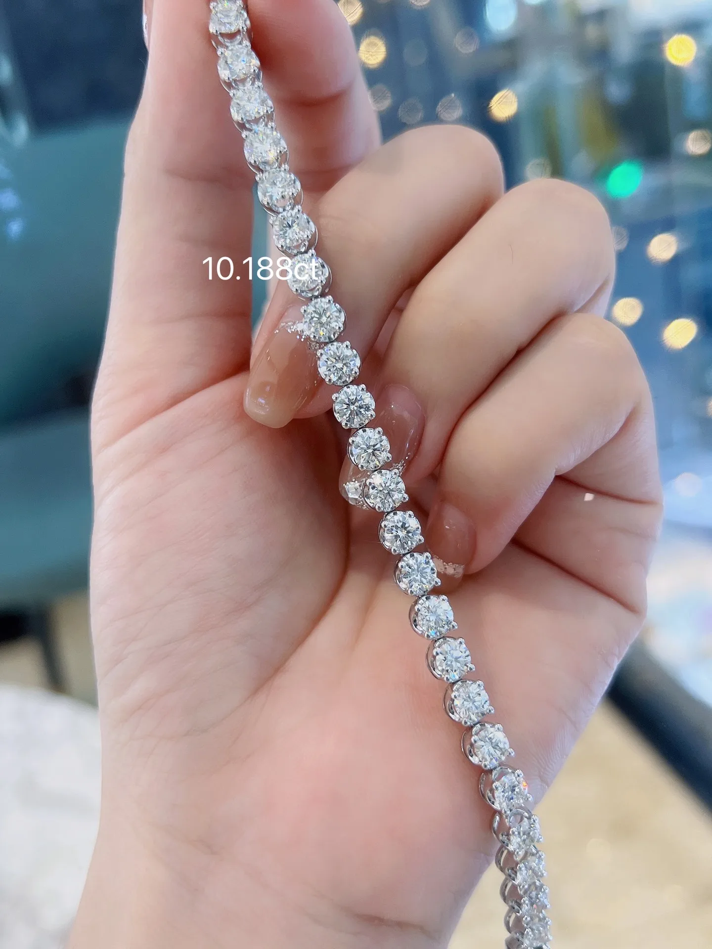 18k White Gold Crown Single Diamond 10.188ct Four Claw Diamond Bracelet Full Diamond Bracelet