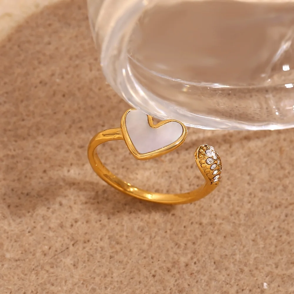 Dreamshow Shell Jewelry Heart Zircon Snake Ring 18k Gold Plated