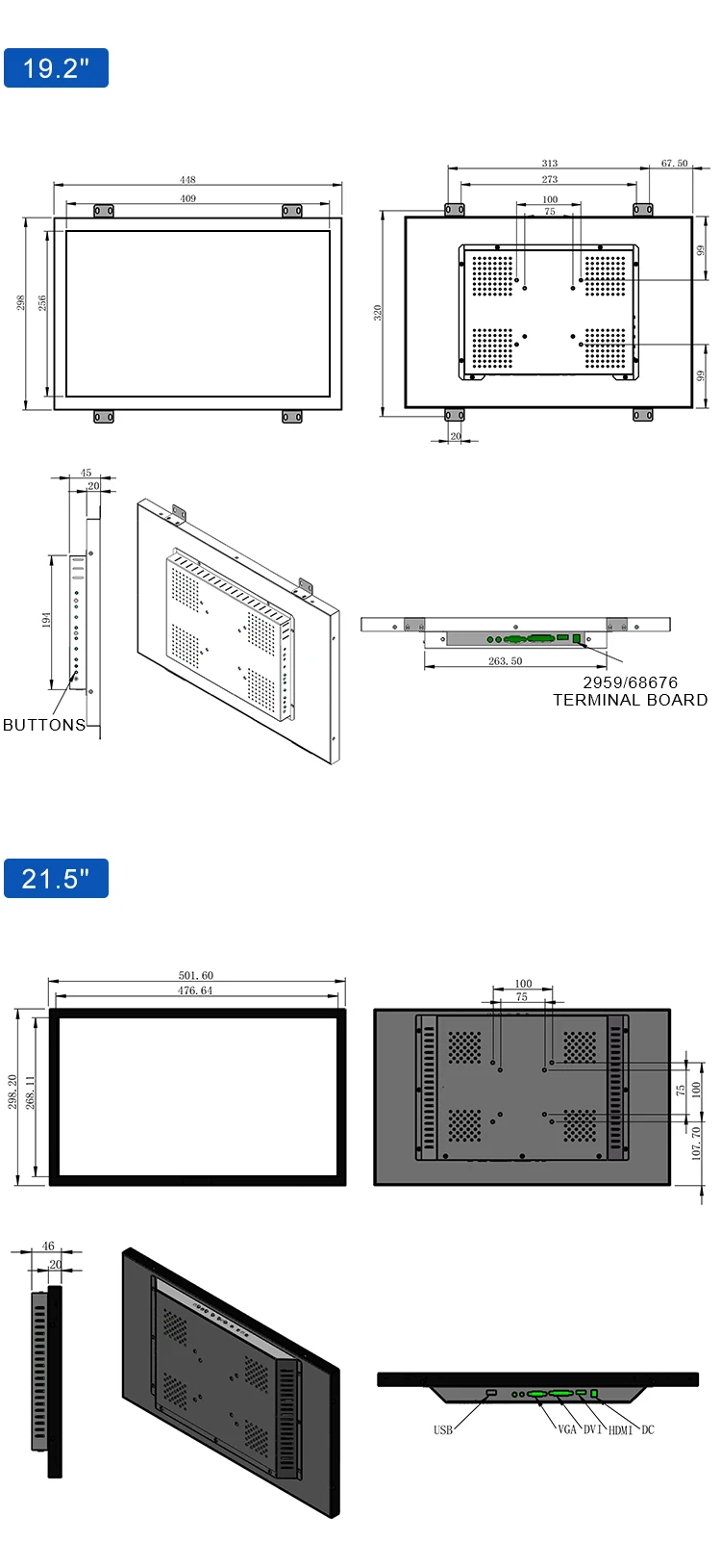 Custom Industrial IPS Touch Screen Monitors 10-23 Inch Capacitive Touchscreen LCD Display with Built-in Speaker for Desktop