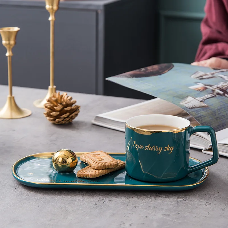 Nordic Simple Planet Ceramic Coffee Cup & Saucer - Gold