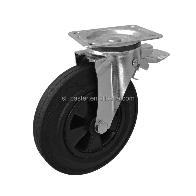 6IN Brake Type Waste Bin Castor 150mm Locking Trash Container Wheel 6" 6.4" 8" Black Solid Rubber Wheel Garbage Dust Can Caster