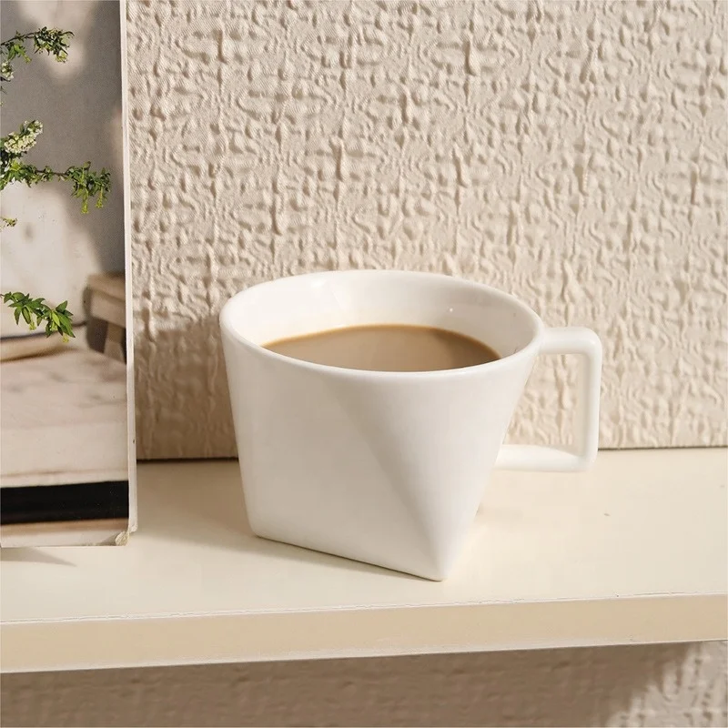 Ins Triangle Shape Custom Logo White Porcelain Milk Coffee Mug