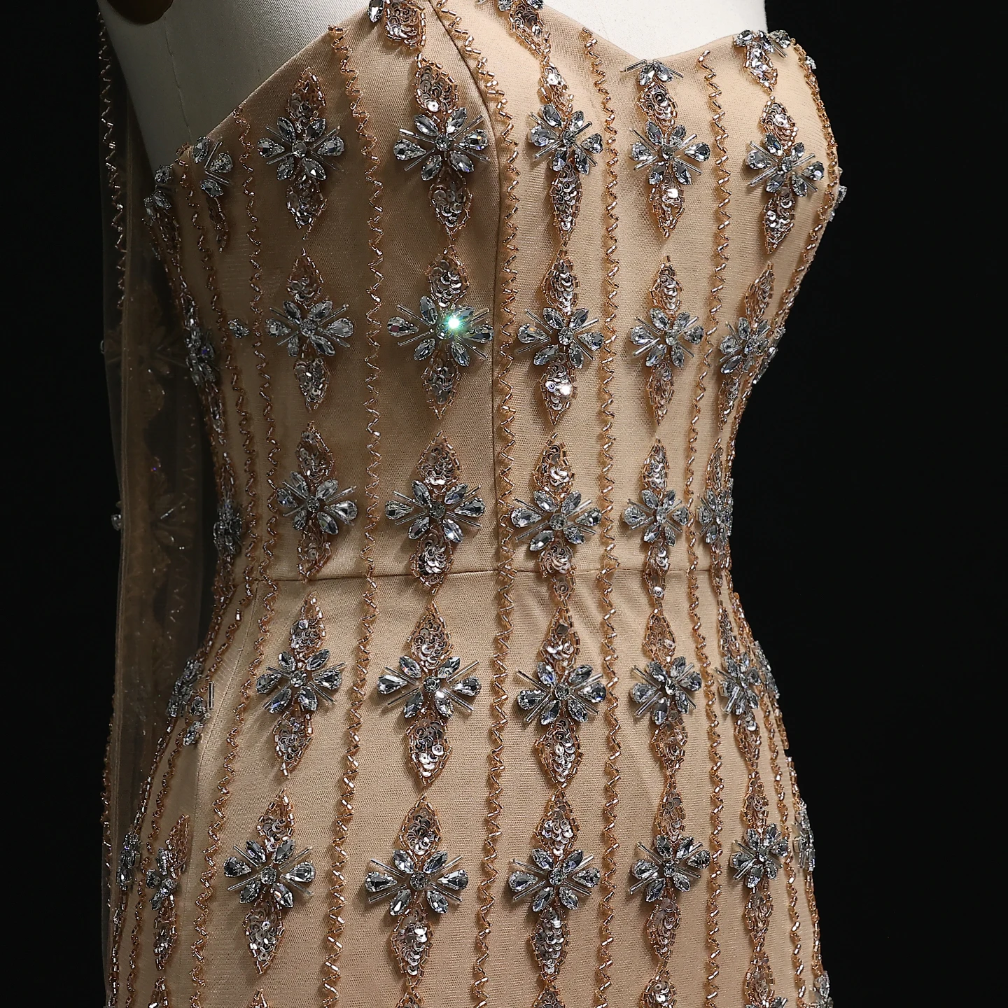 Sharon Said Ss229 Luxury Beaded Nude Strapless Evening Dress