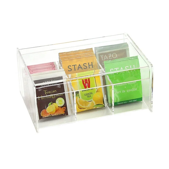 VONVIK Transparent Tea Bag Storage Box 6 Compartments Acrylic Tea Bag Organizer