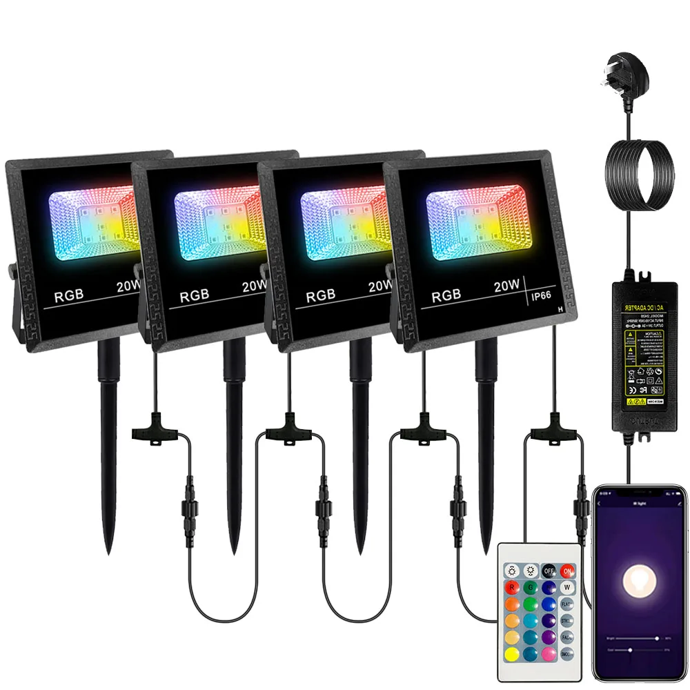 Smart WIFI BLE LED Flood Light RGB LED Floodlights APP Remote Waterproof Timing Outdoor Garden Wall Tree LED Landscape Lighting