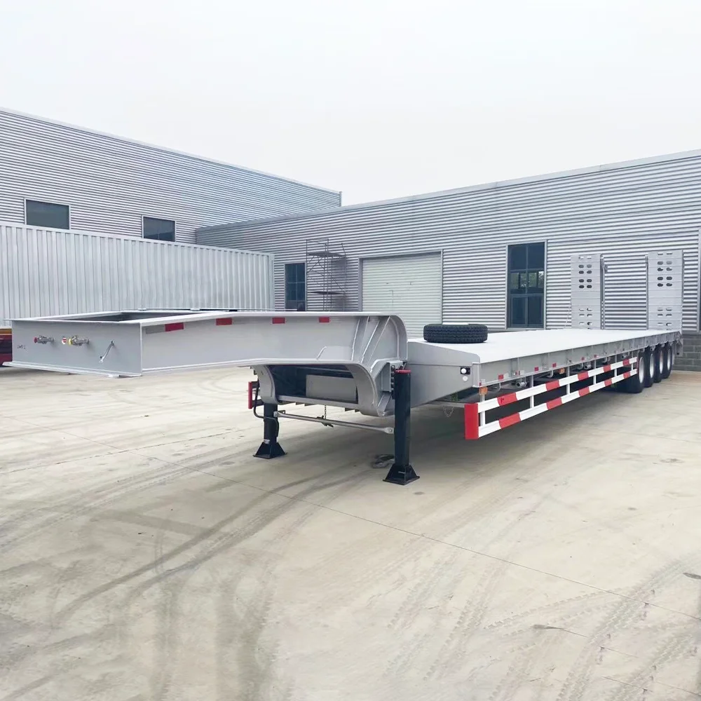 ZW Group Customize Heavy Duty 80T 4 Axles Lowbed Semi Trailer Equipment Hauler Lowboy Truck Trailer for Zambia