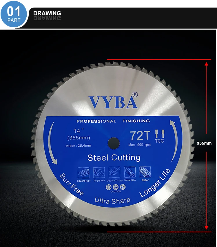 355x72t Tungsten Carbide Tipped Cutting Angle Iron Saw Blade With