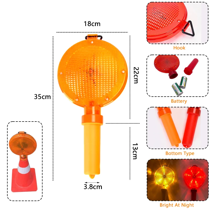 IP68 Traffic Safety LED Temporary Traffic Light Solar Energy Street Warning Barricade Amber Flashing Lamp ABS PC White PU factory