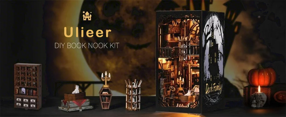 product book nook wooden puzzle kit   3d miniature bookshelf model fun diy project  thoughtful gift idea572-5