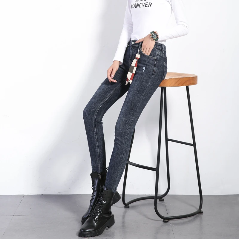 
New listing high-quality smoky gray tight-fitting stretch ladies denim trousers 
