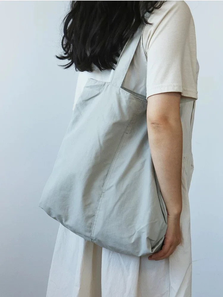 fashionable durable nylon polyester shopping bags no logo daily women reusable shoulder tote bags with pocket-9