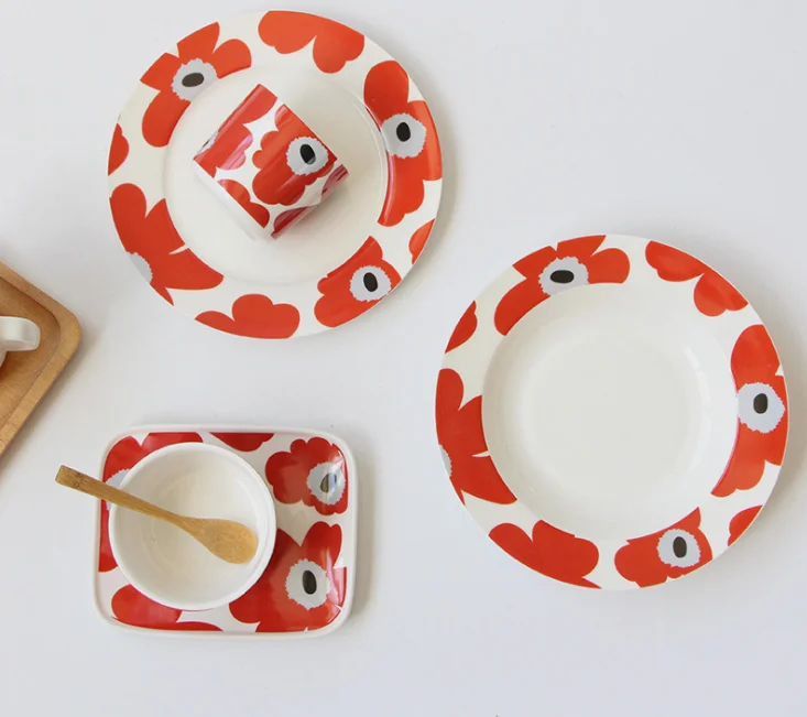 Finland Tableware Flora Tableware Korean Ceramic Plate New Bone China Dinner Set