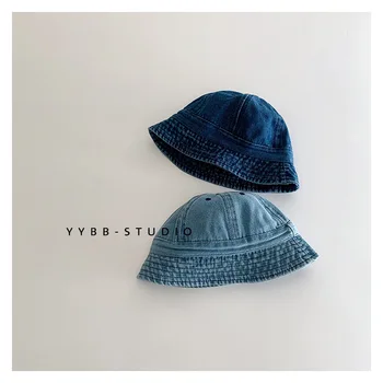 Retro Fashionable baby bucket hat South Korea Denim baby 1 Year-Old Western style outing children bucket hat