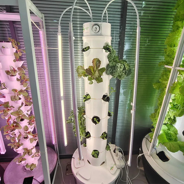 Lyine Hydroponics System 4P6 Aeroponics Tower 24 Plant Holes with LED Grow Lights Full Spectrum Vertical Farm System