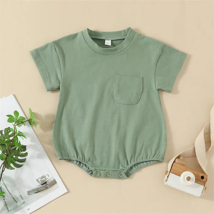 1 Pcs Private Label Solid Color Cotton Romper Summer Newborn Infant Toddler Boys Girls Clothes Short Sleeve Baby Neutral Romper