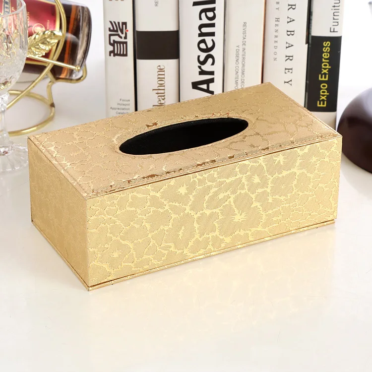 Luxury Design Plain Rectangular Soft Pu Leather Gold Napkin Holder Tissue Box with Cover for Hotel Farmhouse