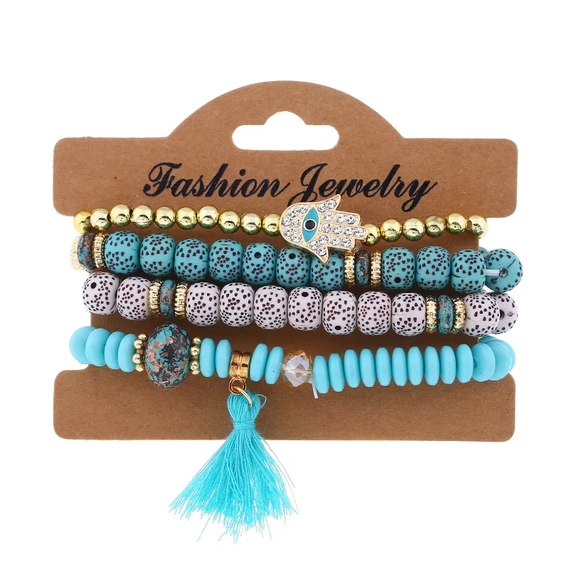Новинка, 4 шт., Набор браслетов в богемном стиле с бусинами и кисточками, оптовая продажа