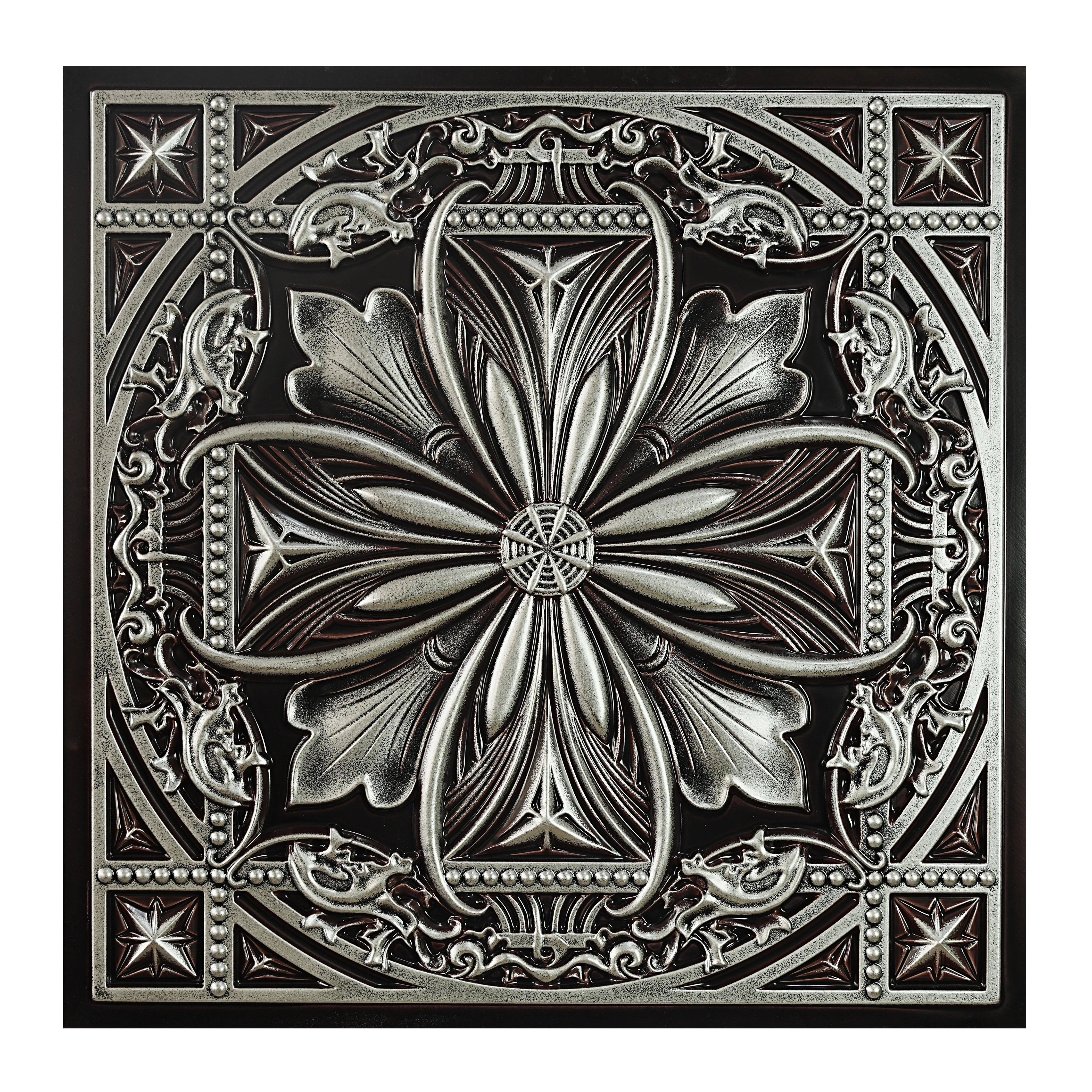 Ceiling Tile Faux Tin Painted Embossed Wall Board Ceiling Panels Home Decor For cafe PL10 Traditional silver