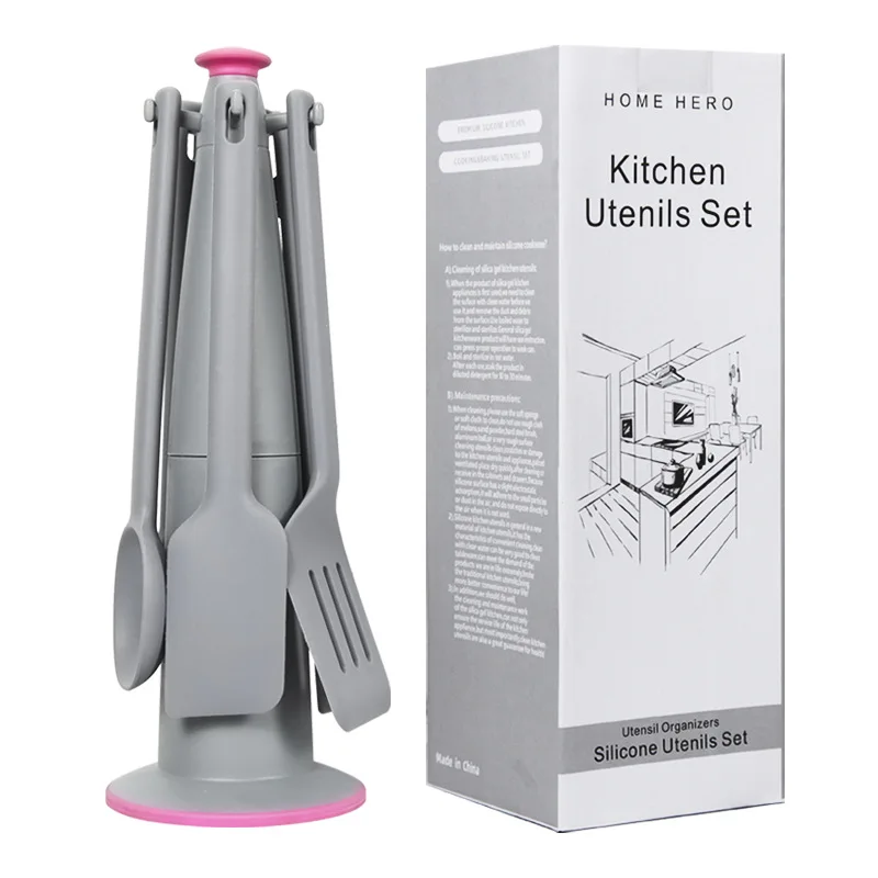 Silicone Cooking Utensils Set with Non-slip Rotating Stand
