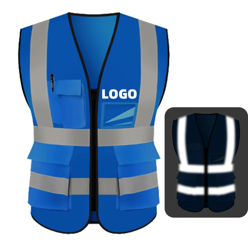 Functional  High Brightness Engineer Construction Warning Jacket Fluorescent Yellow Traffic Reflective Safety Vest With Zipper
