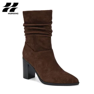 Glamorous Women's Classic Ankle Boots with Pointed Toe and Chunky Heels Zip Closure Comfortable for Autumn and Winter Use