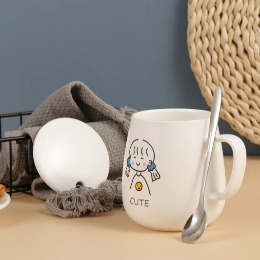 dernier couple tasse en céramique de factory avec cuillère dessin animé  personnage design café tasse couple cadeau